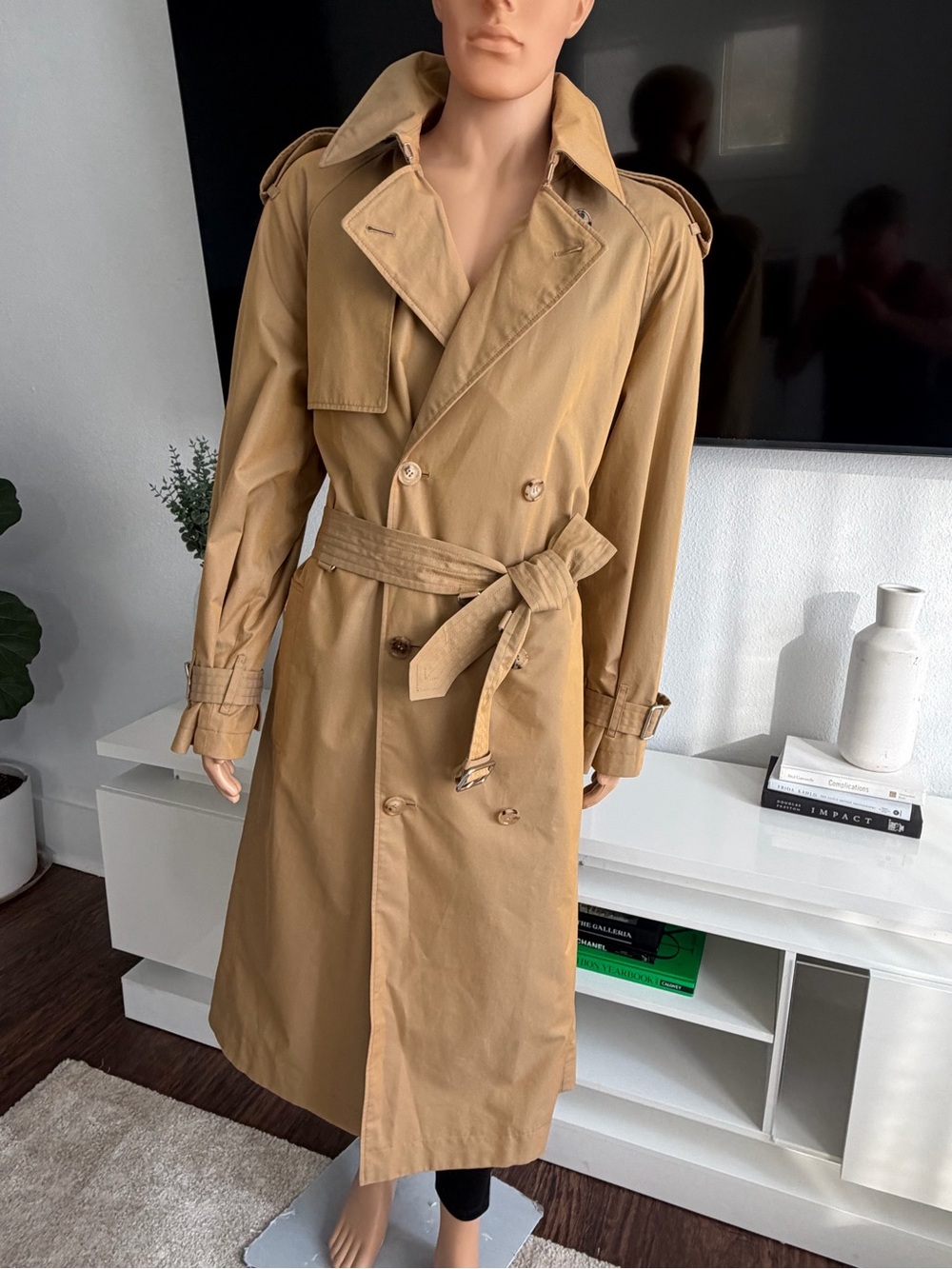 BURBERRY Mens Long Gabardine Trench Coat Spelt Beige Size 38 US / 48 IT NWT